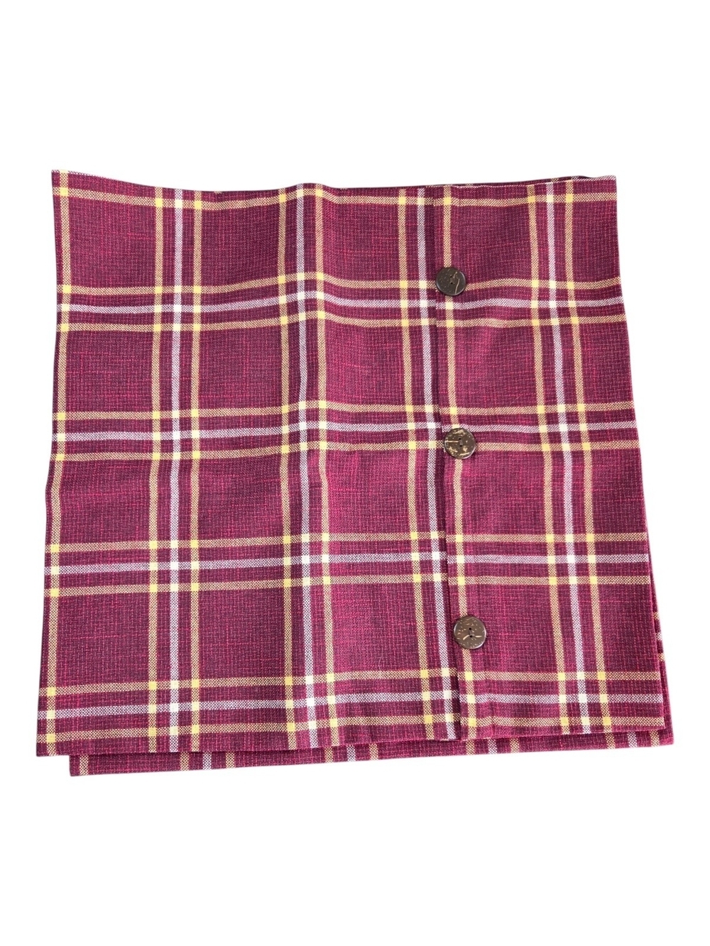 Plaid Button Accent Pillow Cover in Magenta 2 Covers